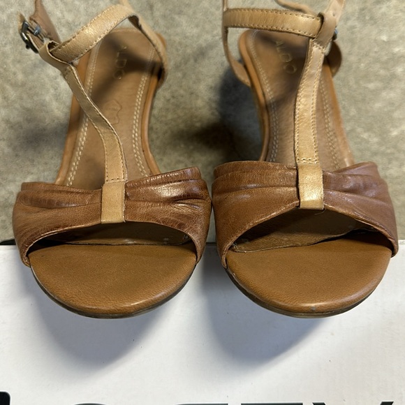 Aldo “Stralsund” Wedge Heel Sandals Brown Leather Size 8 PreOwned - Picture 4 of 7